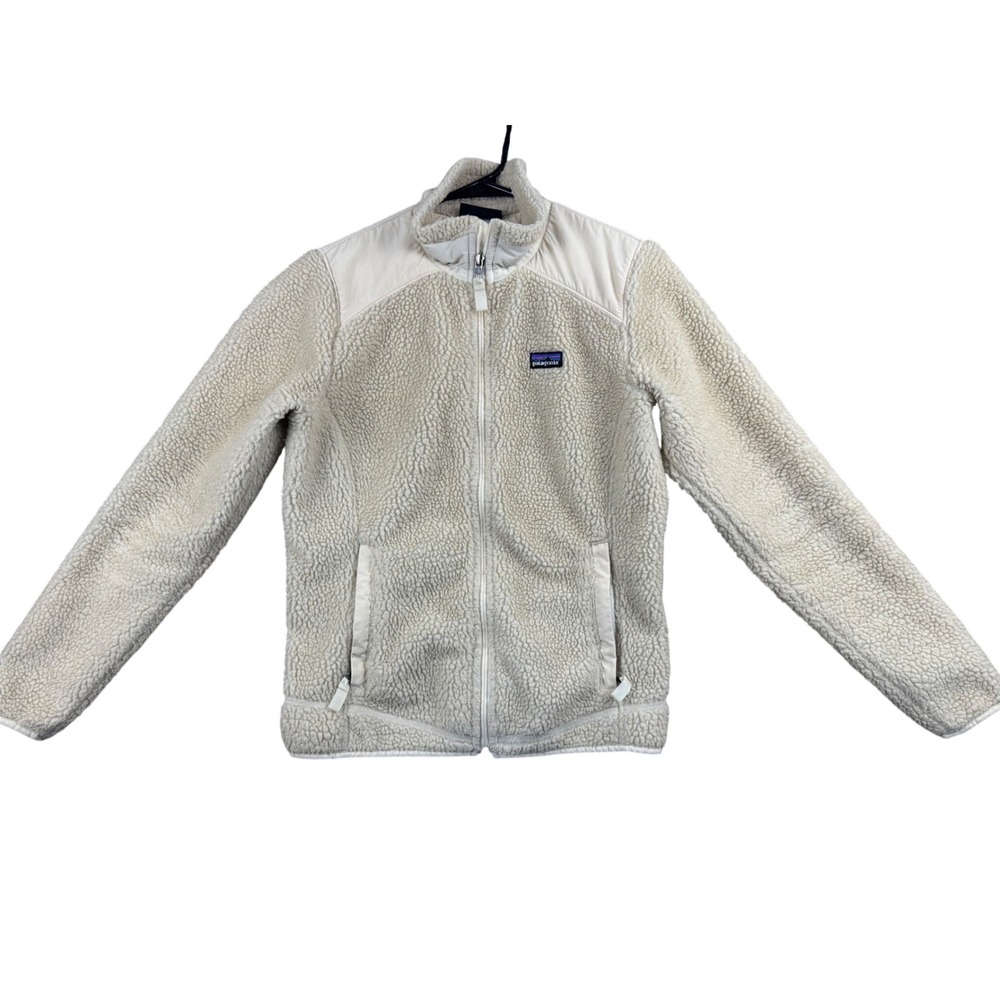 Patagonia Retro-X Full Zip Fleece Jacket Cream Beige Womens Medium Mock Neck